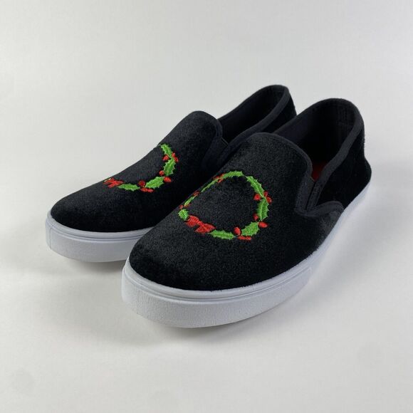 Isaac Mizrahi NY Slip-On Christmas Wreath Loafers Black Size 8.5 Pre-Owned - Picture 5 of 11